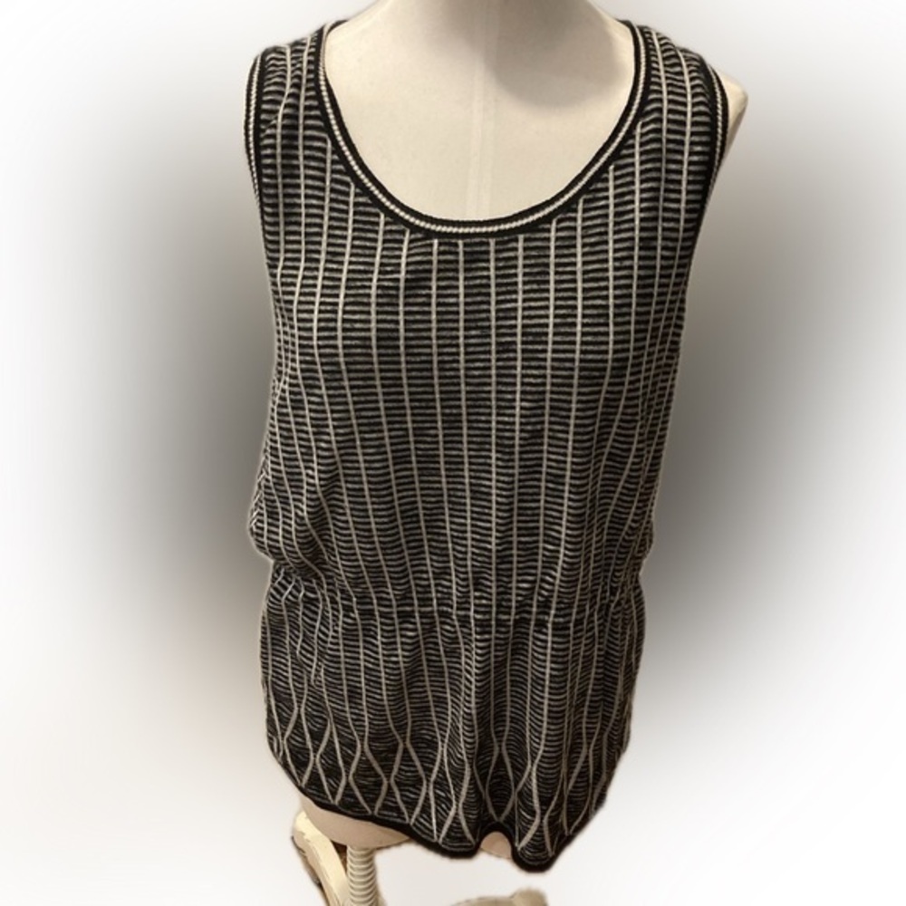 Anne Klein Linen & Cotton Knit Tank XL - Black & Tan